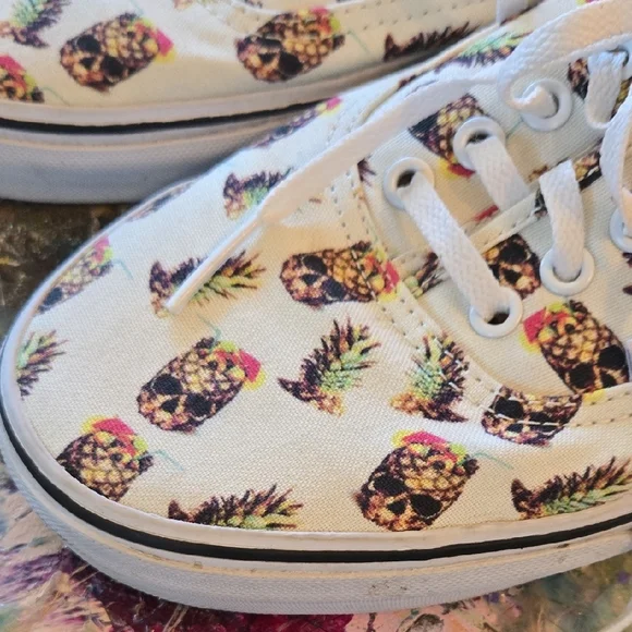 White Sneakers with Pineapple Print - Picture 2 of 12
